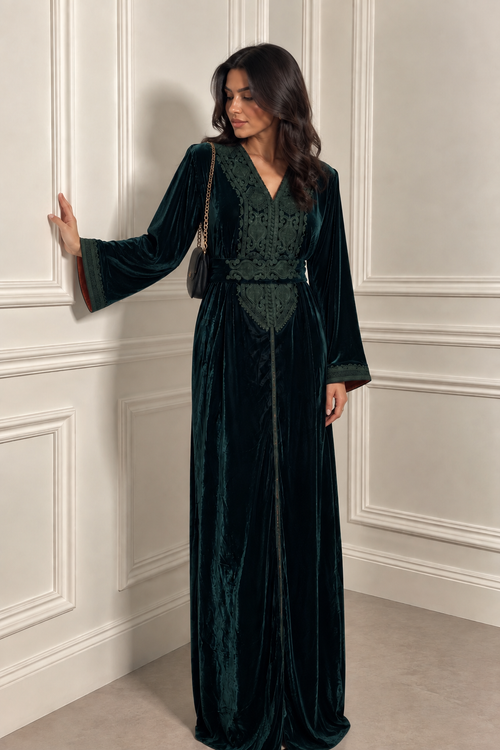 Caftan en velour vert