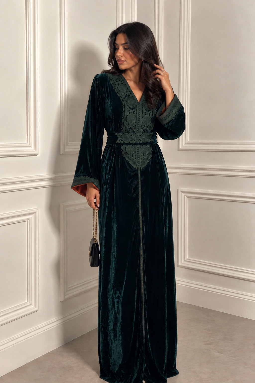 Caftan en velour vert