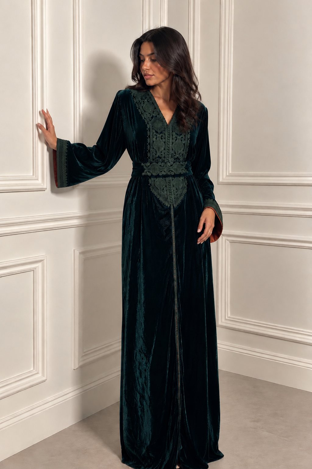 Caftan en velour vert